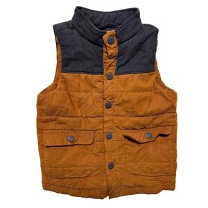 Tommy Bahama Kids Puffer Vest 4T Brown Corduroy Quilted Snap Front Pockets Layer